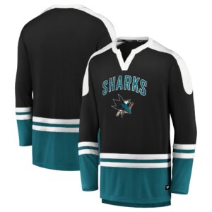 Men's Fanatics Branded Black/Teal San Jose Sharks Iconic Slapshot Long Sleeve T-Shirt