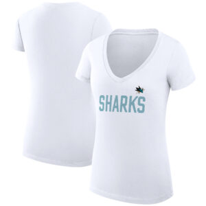 Women's G-III 4Her by Carl Banks White San Jose Sharks Dot Print Team V-Neck Fitted T-Shirt