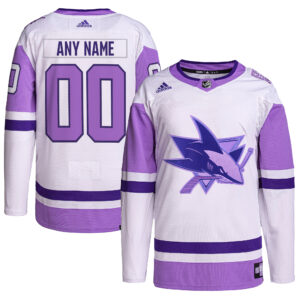 Men's adidas White/Purple San Jose Sharks Hockey Fights Cancer Primegreen Authentic Custom Jersey